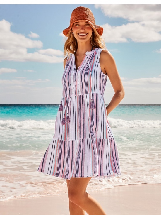 Tommy Bahama Dresses & Skirts - Tommy Bahama Mykonos Stripe Tiered Dress in Pure Coral sz M EUC $148 R